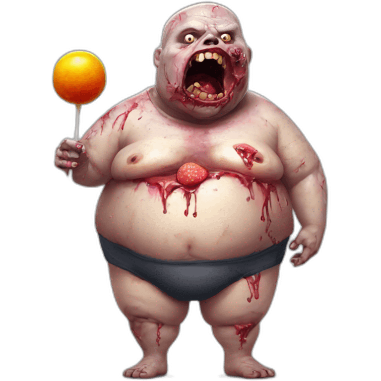 fat zombie in underpants eating a lollipop hyperrealistic emoji