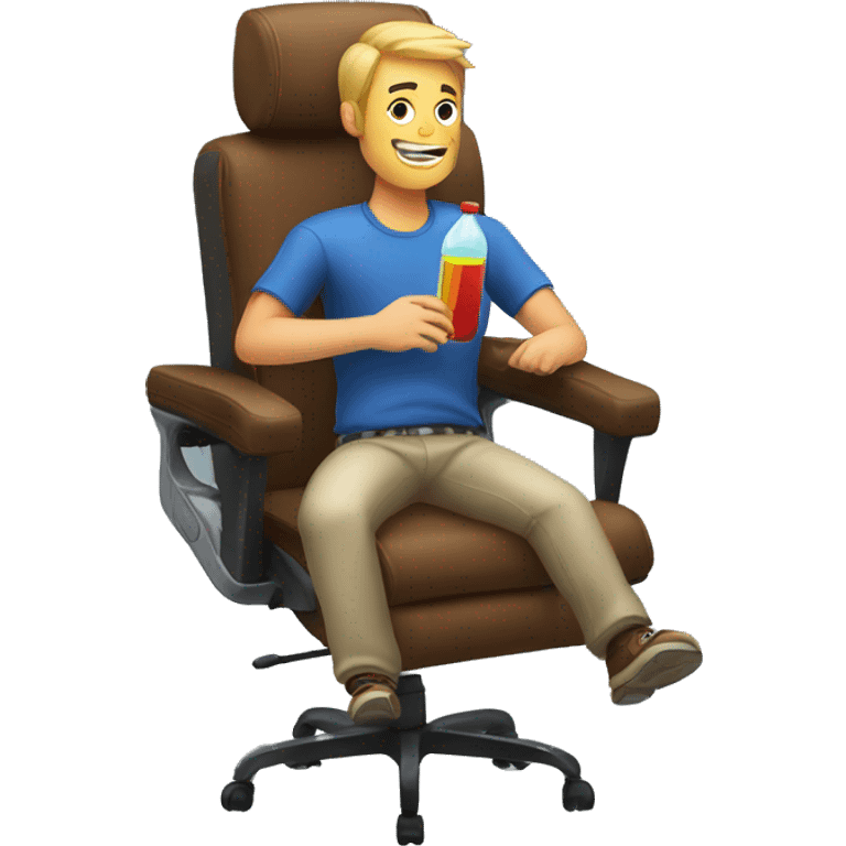 guy in gaming chair with arm rests holding a bottle emoji