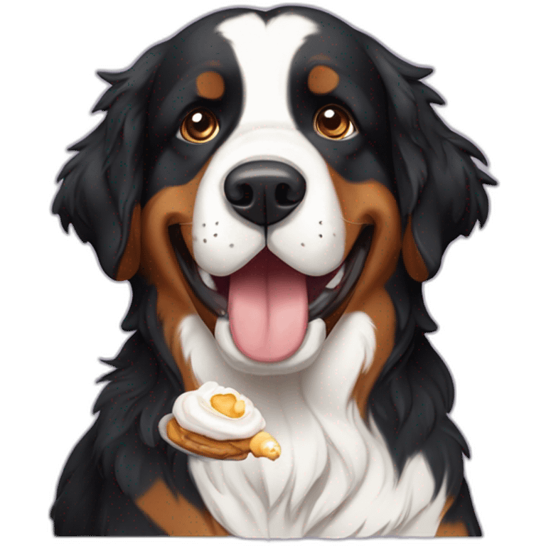 Bernese mountain dog eating meringue emoji