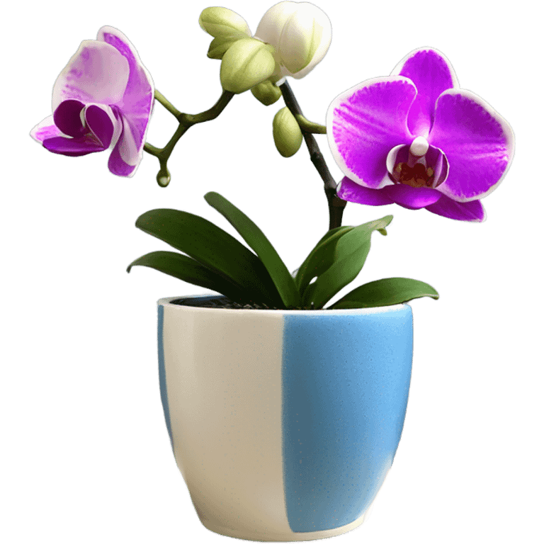 white and magenta orchid in french blue small pot  emoji