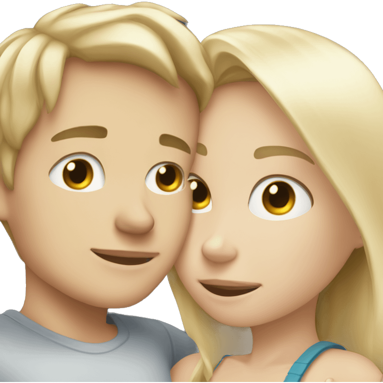 White Blonde girl and white brunette boy cuddling emoji