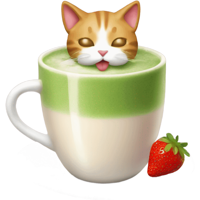 cat drinking strawberry matcha latte emoji