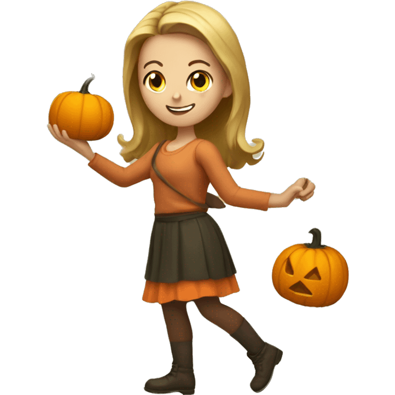 girl hilfing a pumpkin emoji