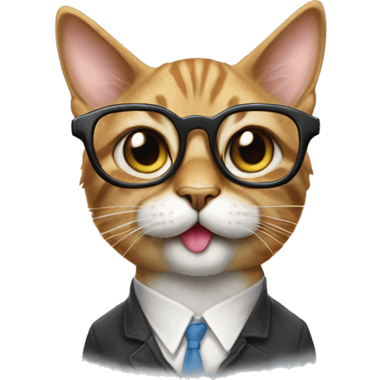 nerd cat wearing glasses with tongue out emoji