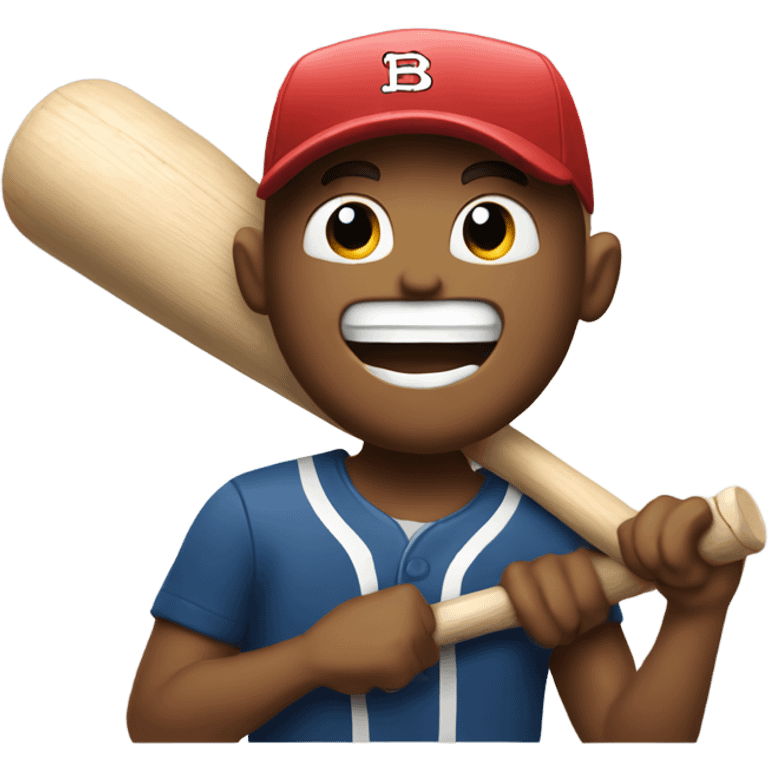 Happy man holding a broken baseball bat emoji