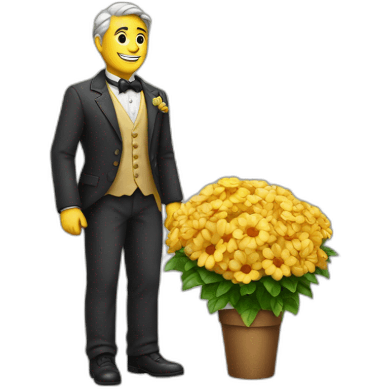 gentleman on the sidewalk with a bunch of flowers in his right hand emoji