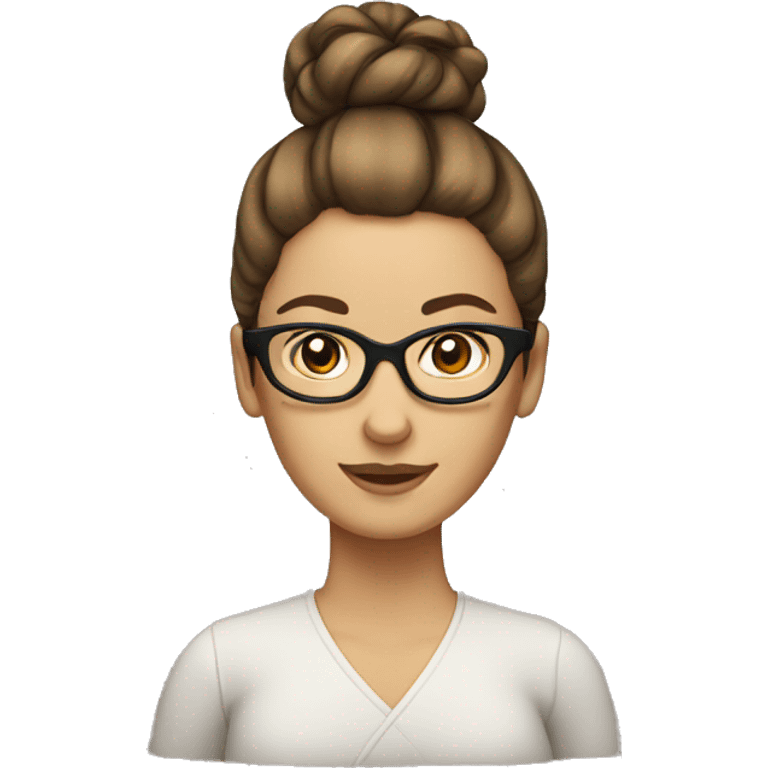 Brown hair white woman with glasses and bun emoji