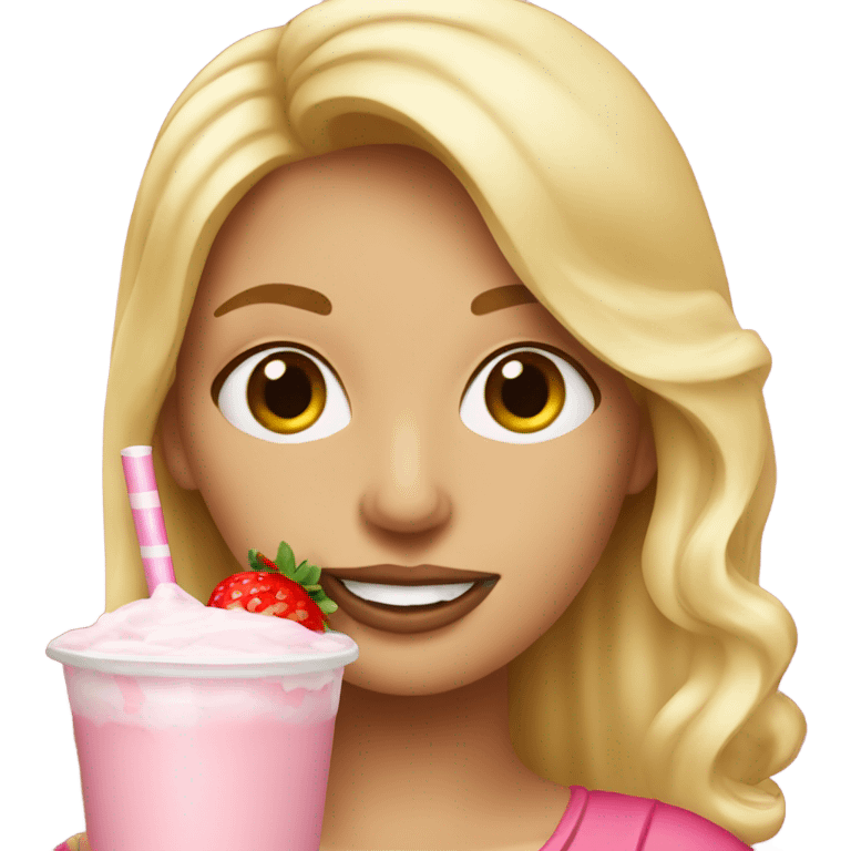 Blonde woman drink strawberry milkshake  emoji