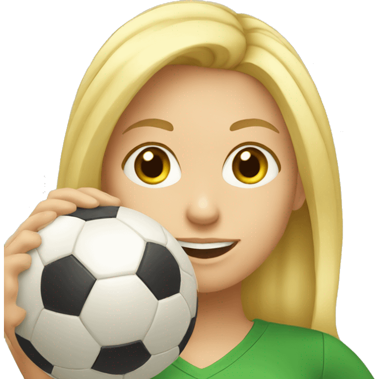 blond woman holding a soccer ball in her hand emoji