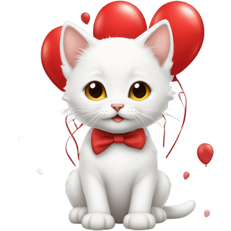 small white kitten and red balloons emoji