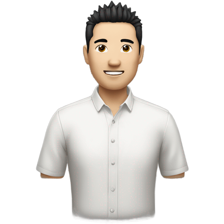 chinese man 40yo with spiky short black hair smile, smart buttoned shirt emoji