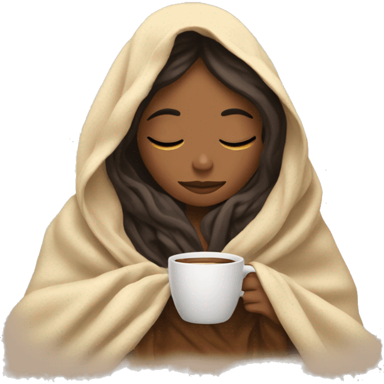 girl inside a blanket sipping coffee eyes closed emoji