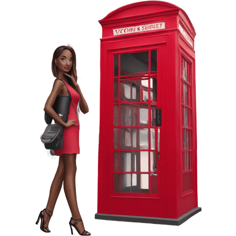 Photo of Victoria secret model posing next to a phone box emoji