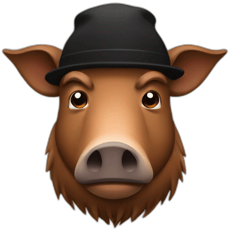 fullface brown boar tired of life with a black winter hat emoji