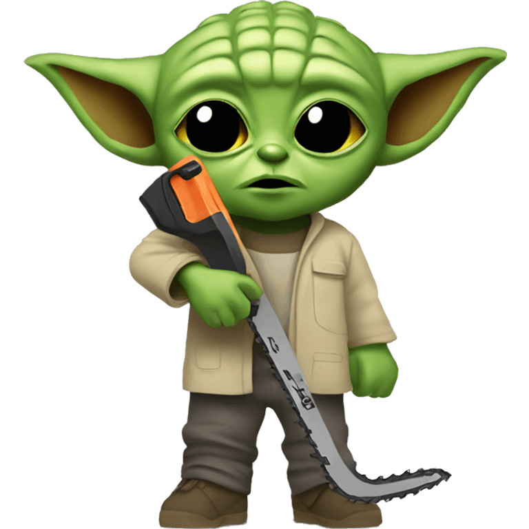 Little Yoda works with chainsaw emoji