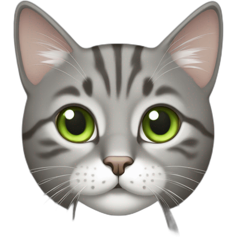 Tabby gray cat with white mouth and white nose and light green eyes emoji