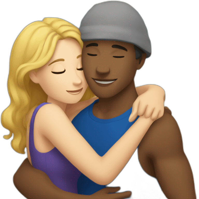 young metis Man and white woman hug love at the beach emoji