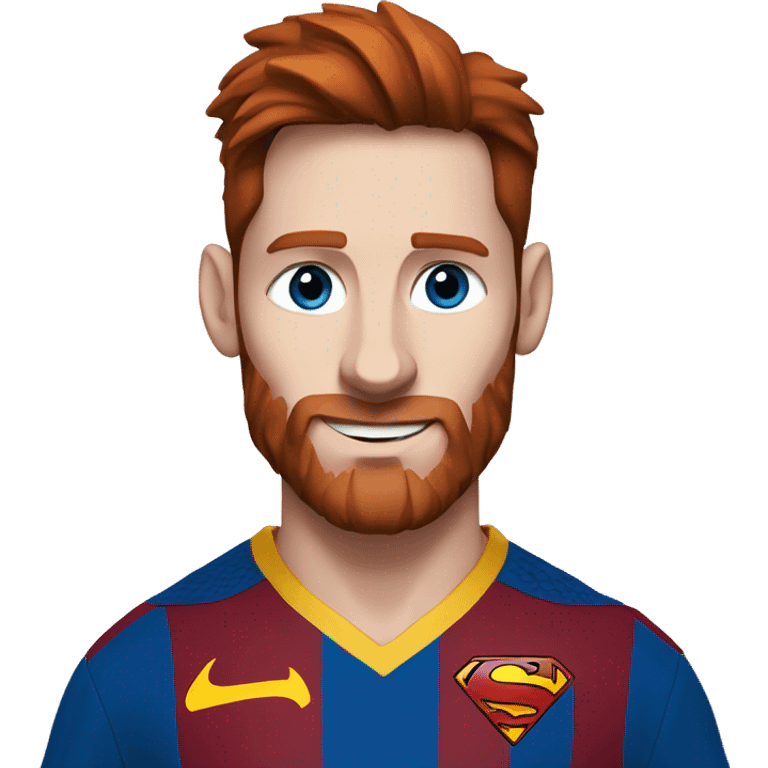 messi with a goat, blue eyes, reddish hair, freckles, redish beard, superman  emoji