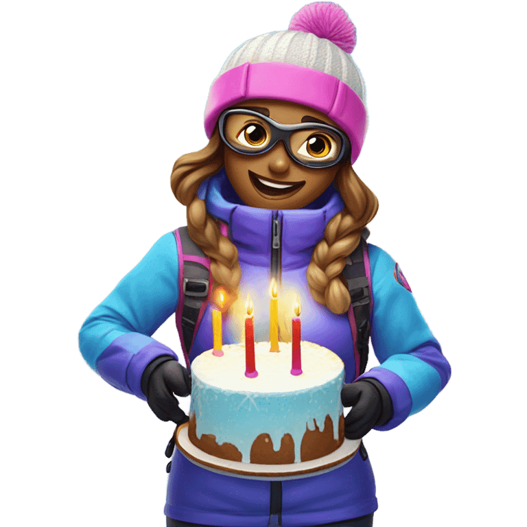 Happy birthday skiing girl emoji