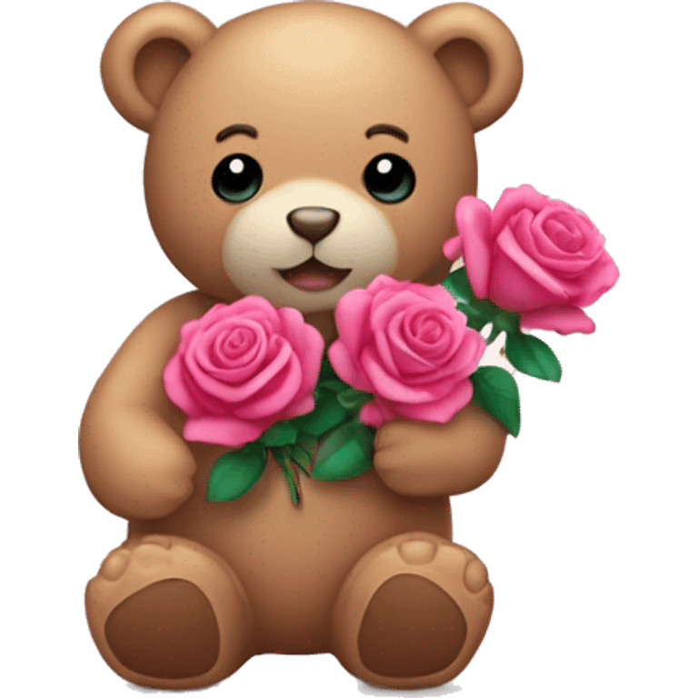 A pink teddy bear with roses in his hands emoji