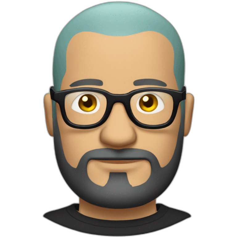 Tattooed bald man with beard and glasses, style Futurama emoji