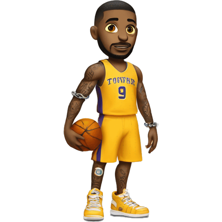 basketball player with chains on his legs and tattoos emoji