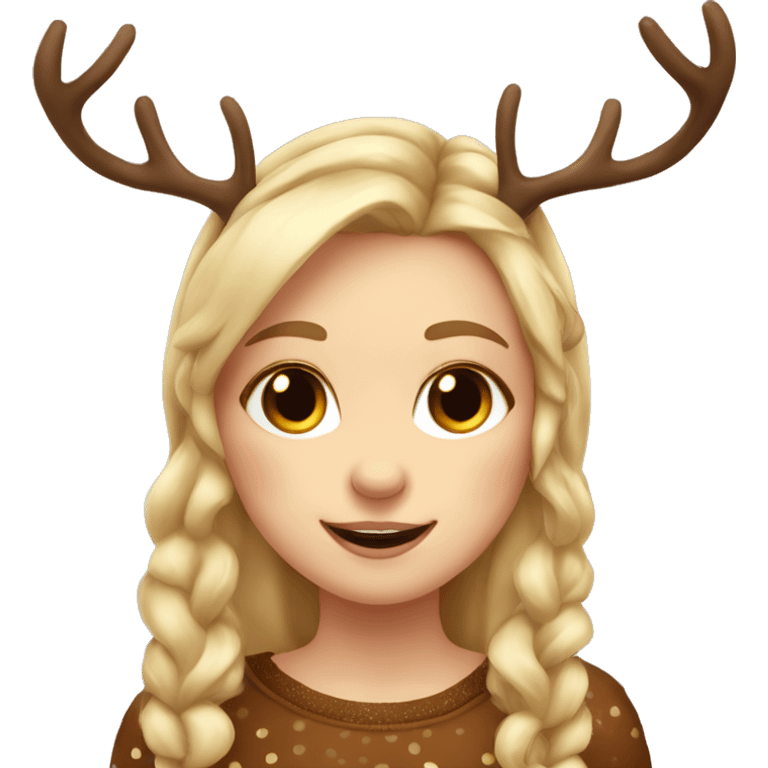 blonde reindeer girl long hair and antlers with cute dots wearing brown  emoji