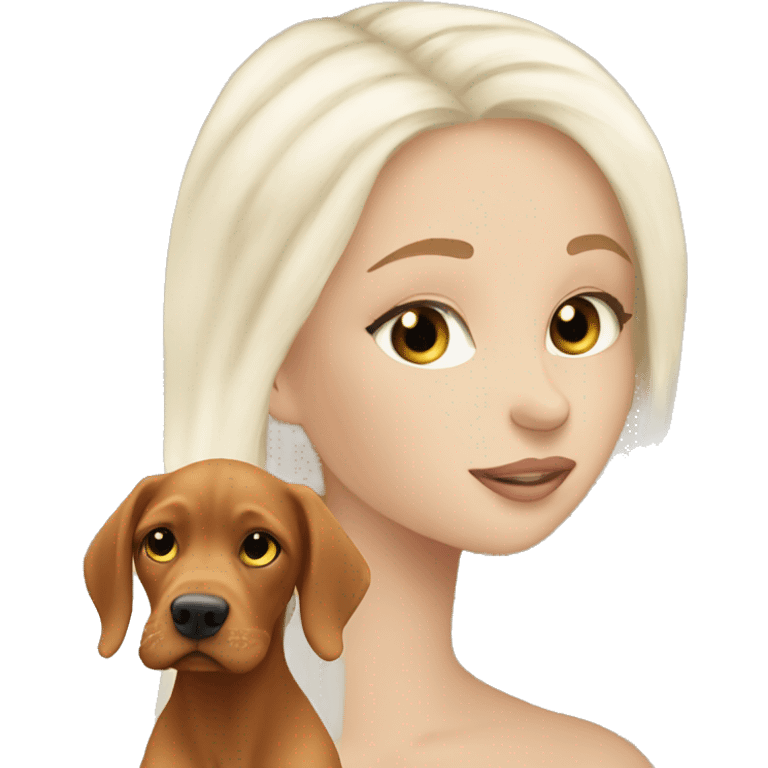 Pretty long white blonde hair girl kissing vizsla  emoji