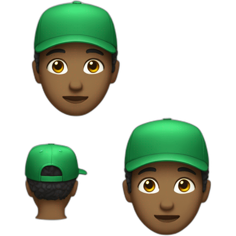 A boy wearing a green dress with written in it His hair is black and he's wearing a green cap White skin emoji