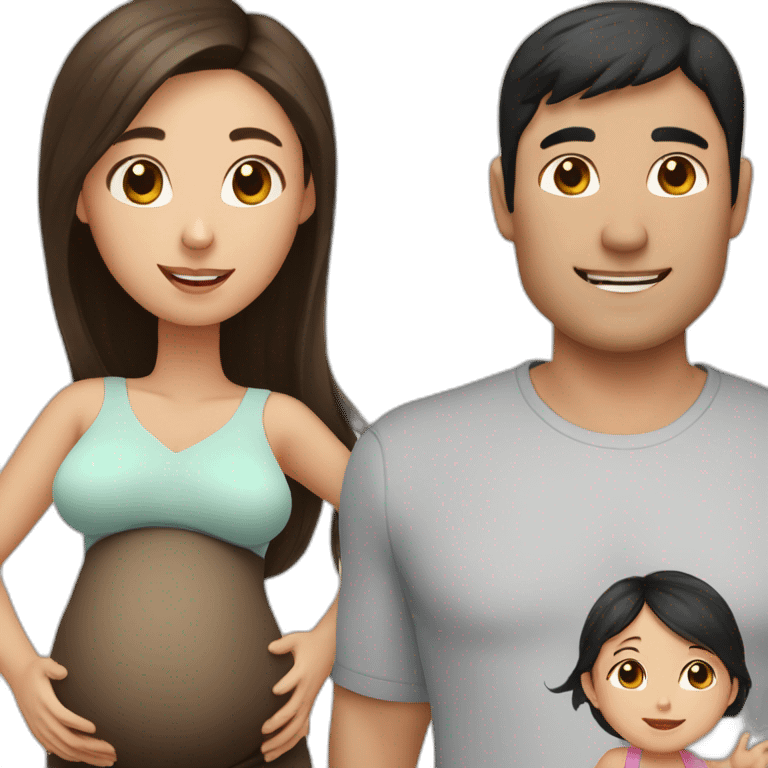 dad with black hair, pregnant mum with long brown hair, baby girl with light brown hair emoji