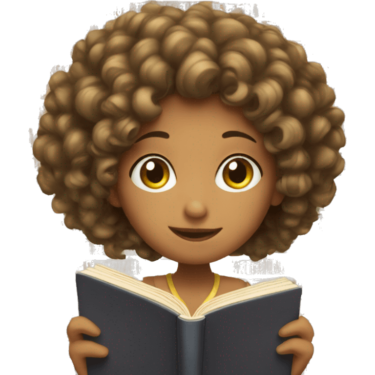 Girl with curly hair reading a book emoji