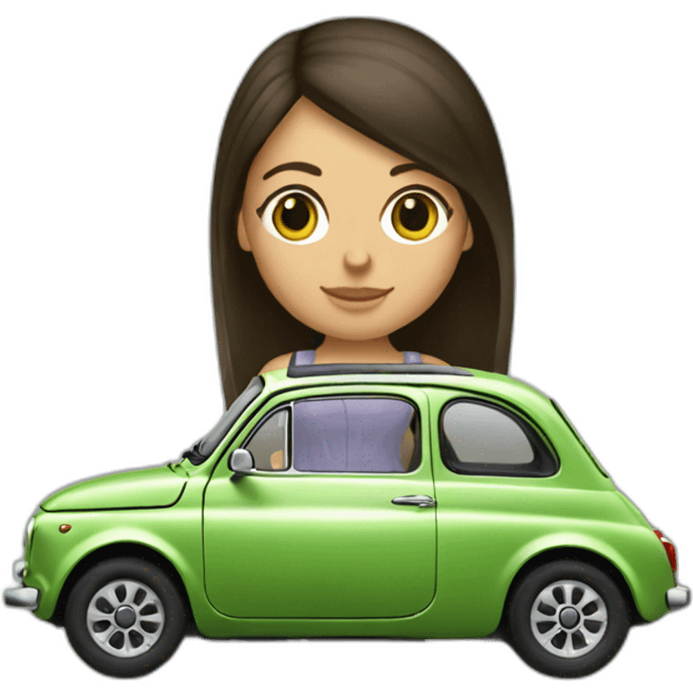 Girl-brunette-and-car-fiat-500-green emoji