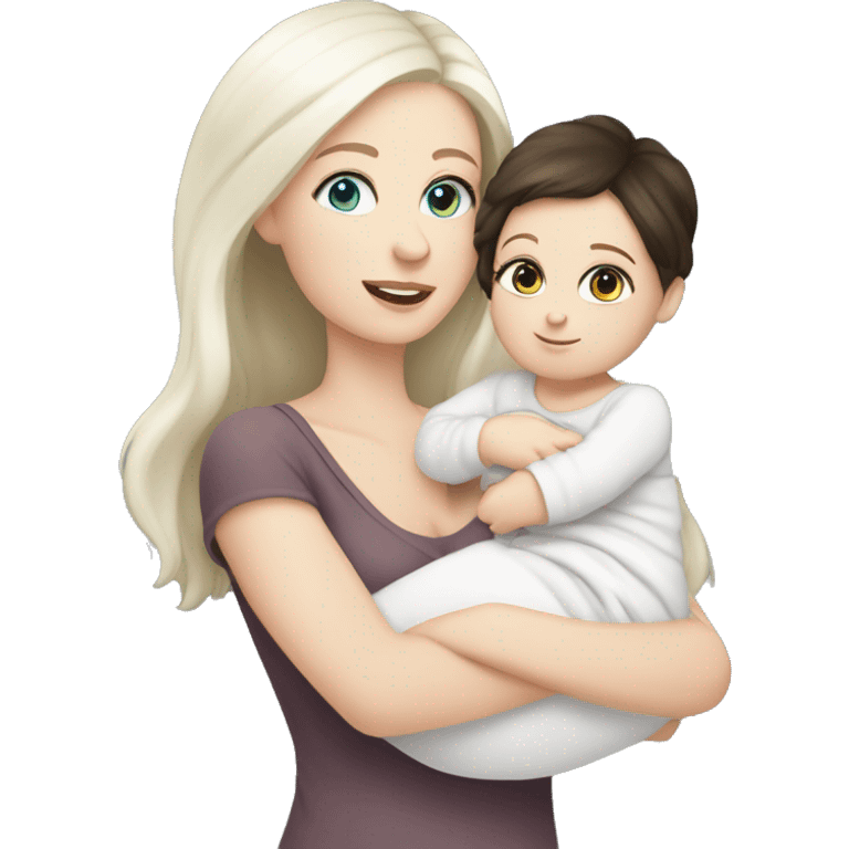 mom holding newborn baby girl with blue eyes white skin dark hair and white skin newborn white girl baby emoji