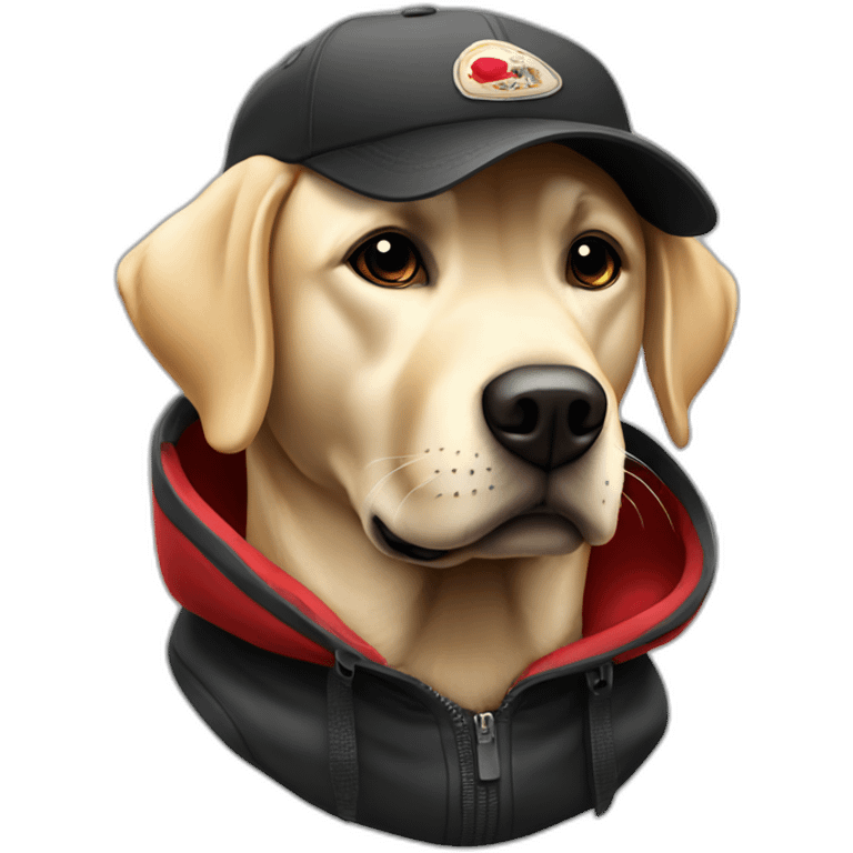 Labrador noir avec une casquette rouge emoji