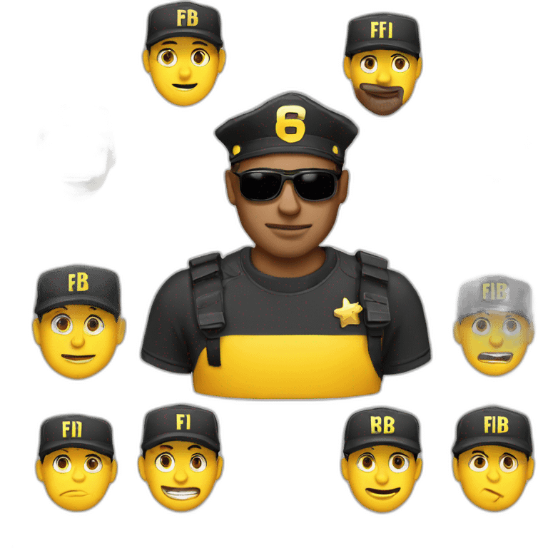 man with yellow "FBI" letters on his cap emoji