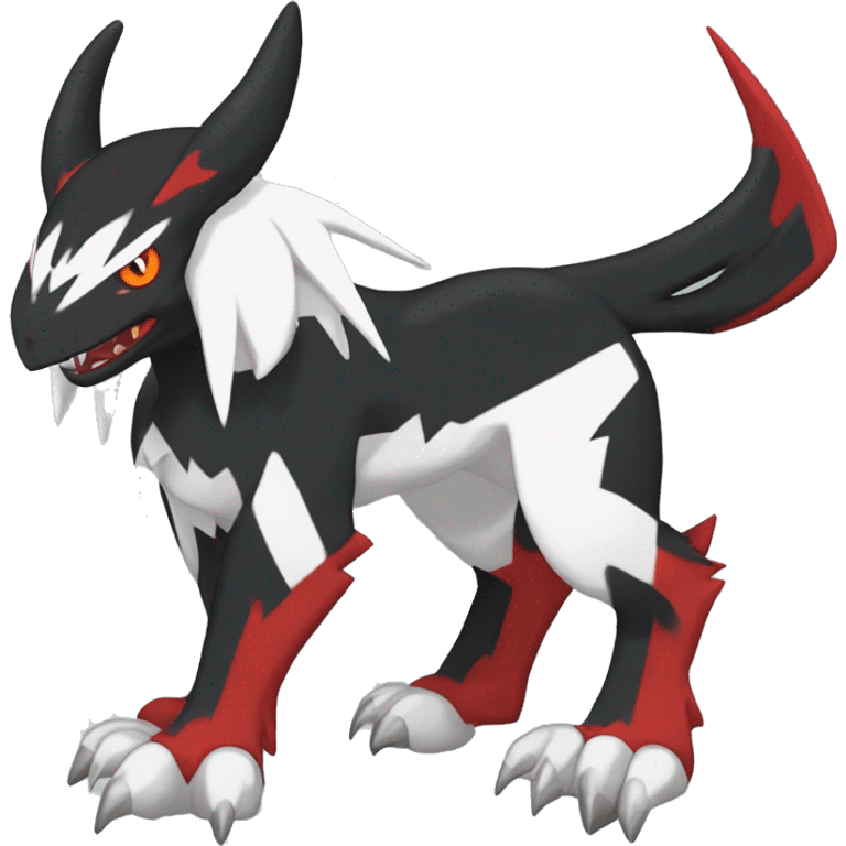 Black Cool Edgy Absol-Houndoom-Garchomp Fakémon Digimon with Red and white Edgy markings, full body, outlinEd emoji