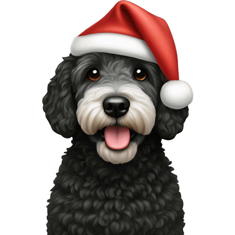 Black Golden doodle with Santa hat emoji