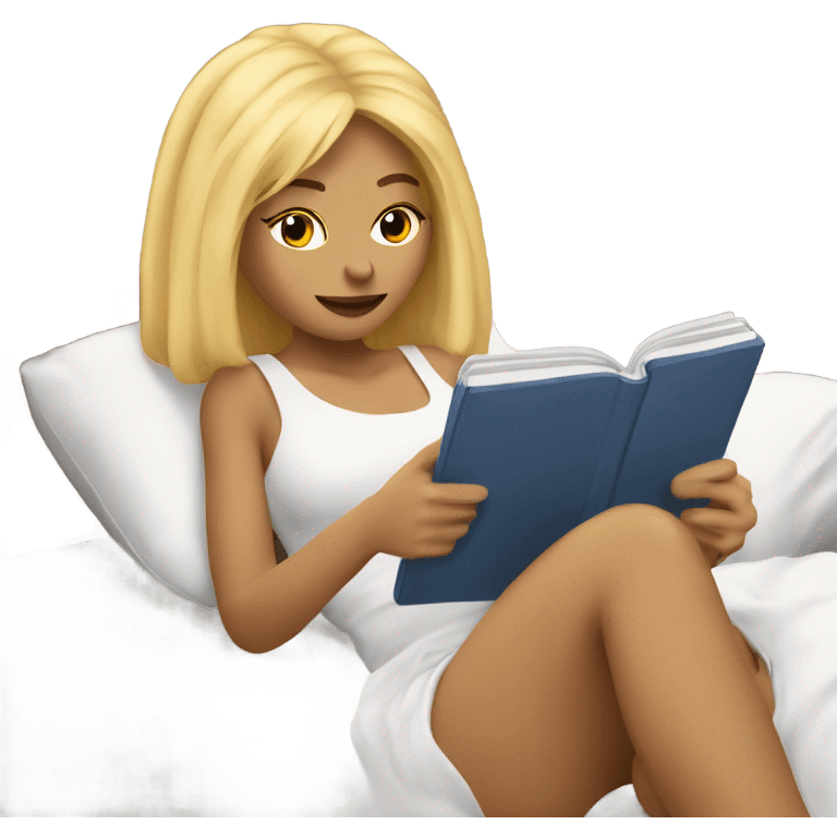 laying in bed reading with kindle blonde female emoji