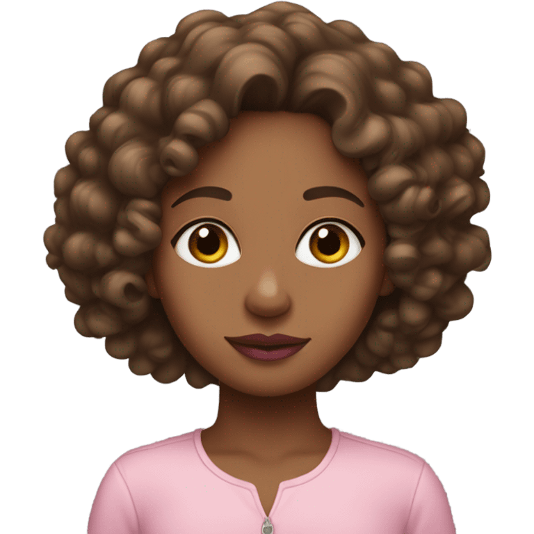 Medium brown girl with pink lips and curly long hair emoji