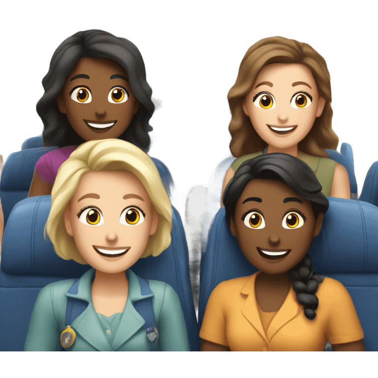 Group of 6 Caucasian women riding in a airplane  emoji