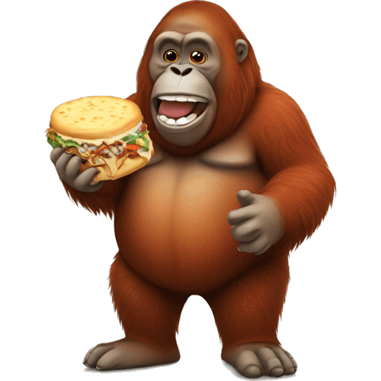 Fat orangutan holding cheesesteak emoji