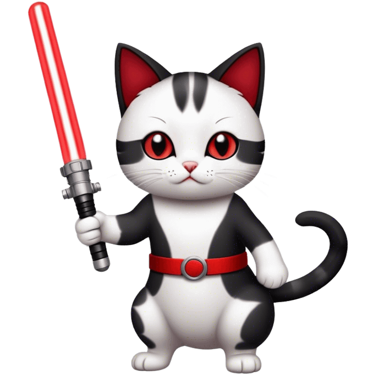 black and white cat with red light saber emoji