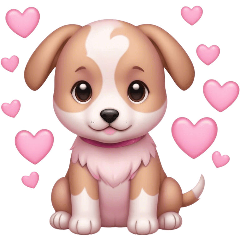 Puppy with light pink hearts around it emoji