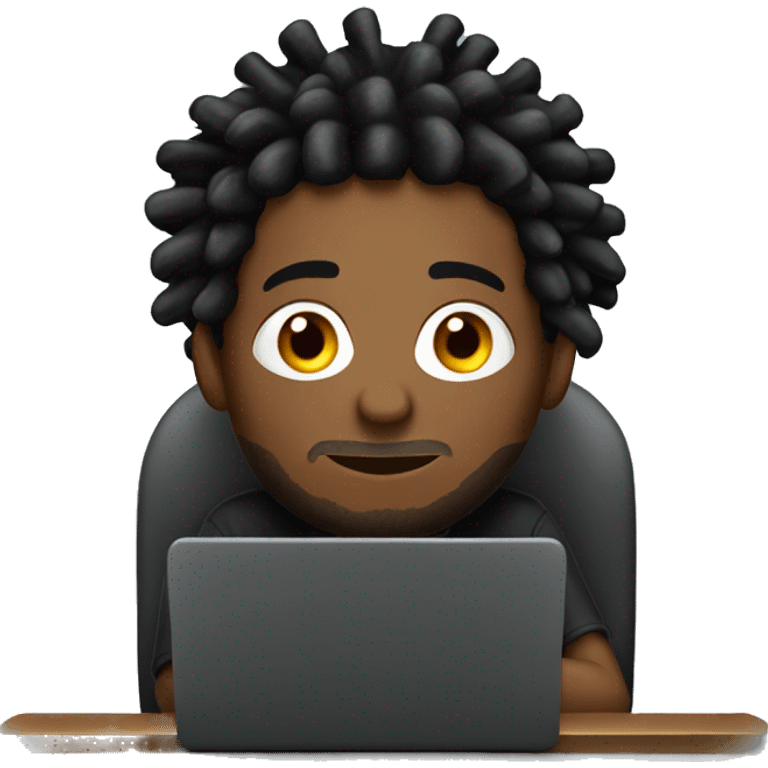 Black-guy-with-dreads-wearing-black-trackstuit-sitting-down-on-chair facing-foward-focused-on-laptop-computer- emoji