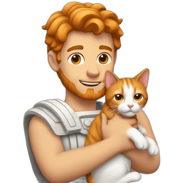 Roman with a Ginger white cat in the arms emoji