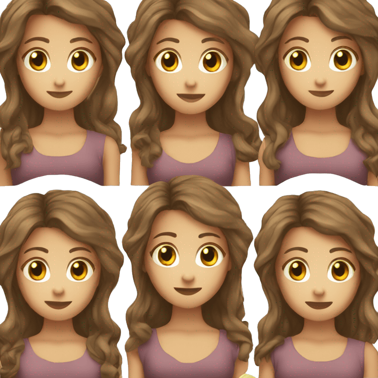 create a female with her hands her chin, long wavy brown hair , emoji