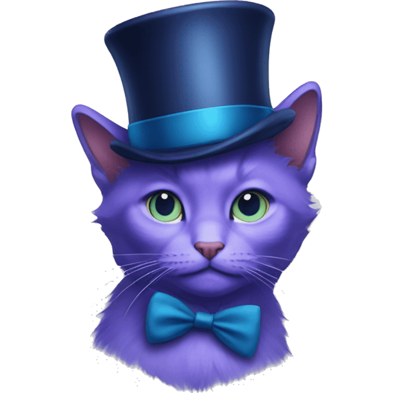 purple haired cat in blue top hat blue eyes  emoji