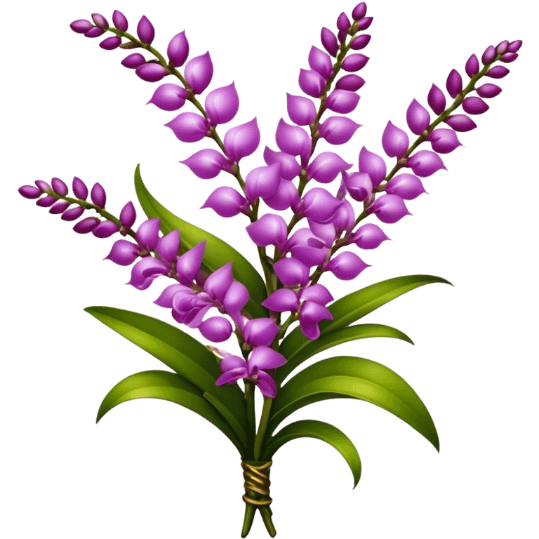 luxuriant bouquet Rhynchostylis Orchid, stem, leaf emoji