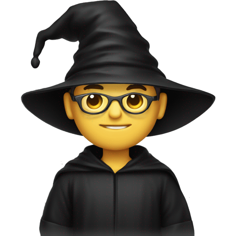 Caucasian boy with sunglasses wearing a black wizard hat emoji