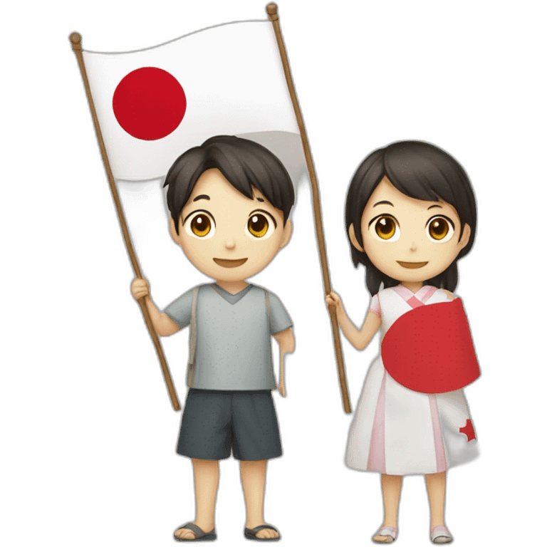 girl and boy holding japanese flag emoji